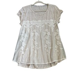 Jolt Oatmeal Colored Knit Top with Lace Overlay Size XL